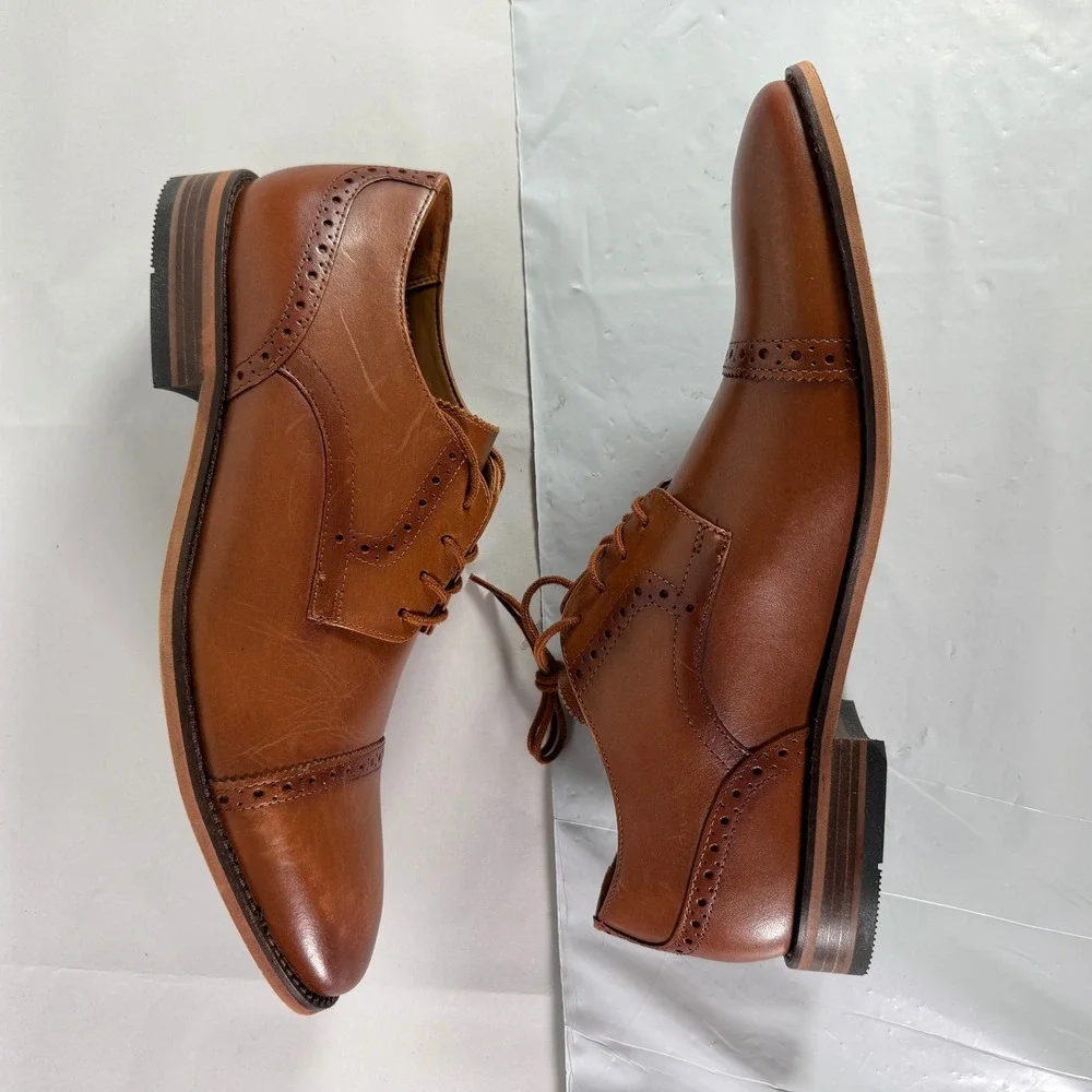 Bostonian Lamont Cap Mens 9.5 M Tan Leather Oxford Brogue Dress Shoes New